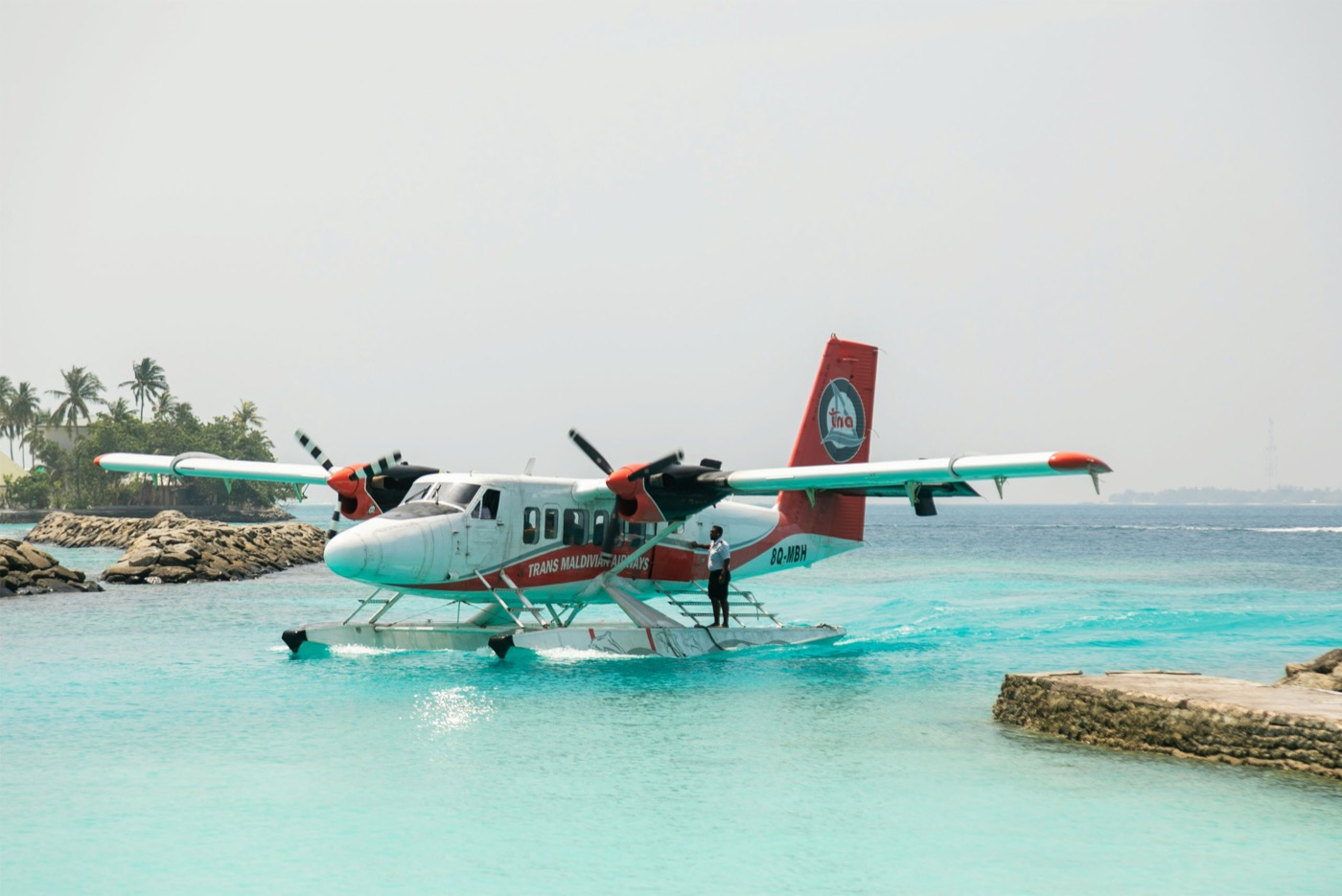 A Shot Of A Seaplane Landed In The Reef