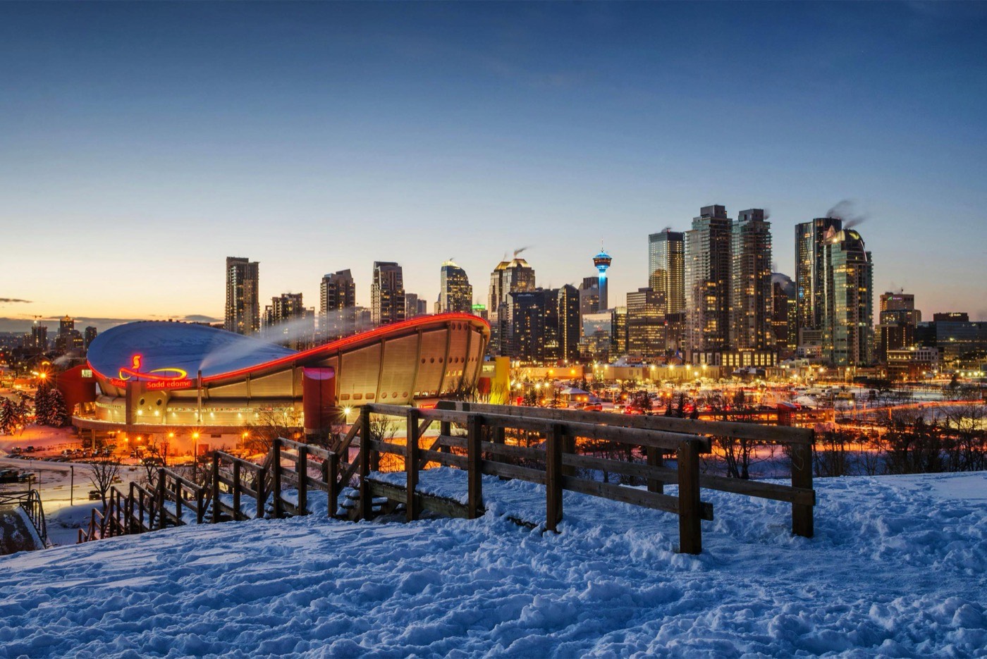 Calgary Winter Cityscape At Sunset